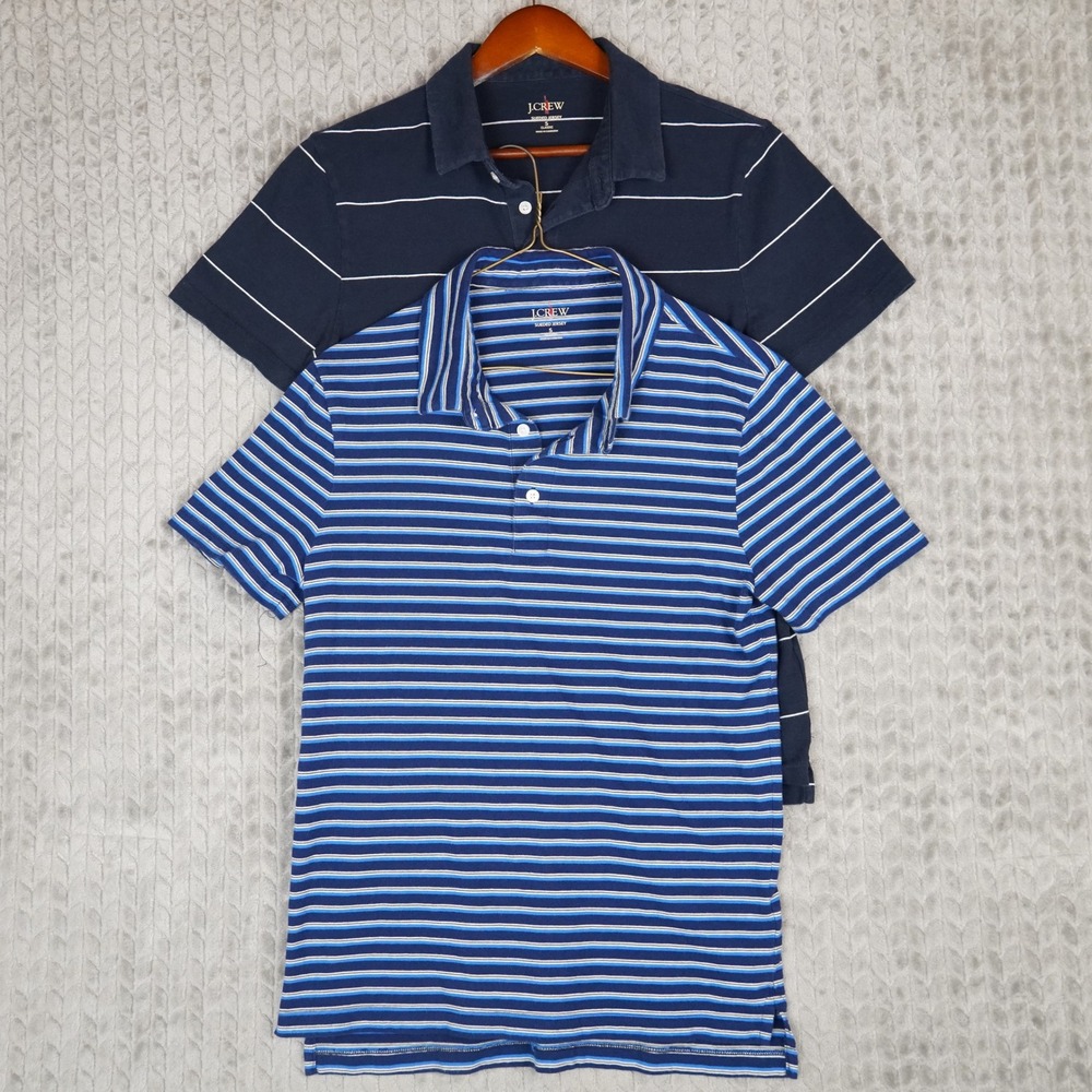 J Crew Polo Shirt Mens S Blue Striped 2 Pack Sueded Jersey Classic Fit